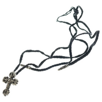 CHROME HEARTS FILLIGREE PENDANT WITH BRAIDED LEATHER NECKLACE