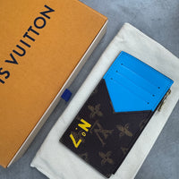 LOUIS VUITTON VIRGIL ABLOH TRUNK L’OEIL BLUE LEATHER & MONOGRAM COIN CARD HOLDER