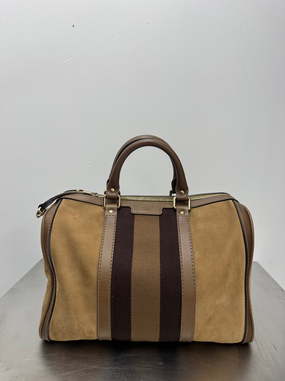 GUCCI BROWN SUEDE BOSTON BAG