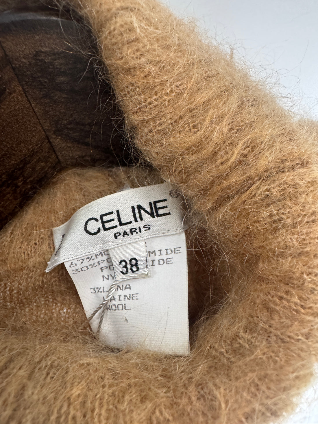 90S CELINE BEIGE MOHAIR BRUSHED TURTLE NECK