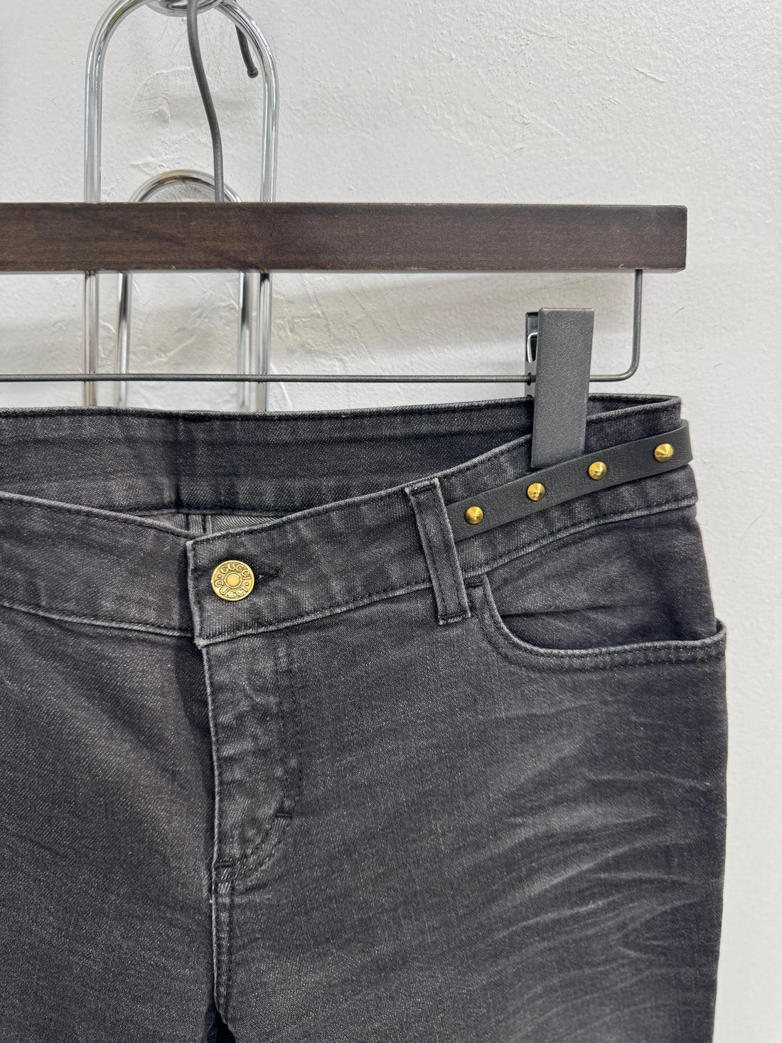 WOMENS GUCCI BELTED STUD DENIM PANTS