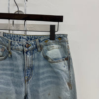 WOMENS R13 MUDDED WASH CROPPED DENIM PANTS
