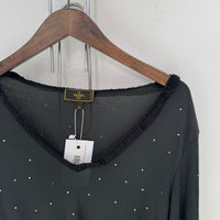 VINTAGE FENDI BLACK RHINESTONE V-NECK L/S TOP