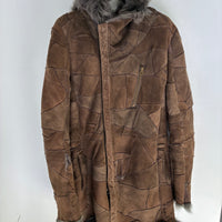 TORNADO MART PATCHWORK LEATHER AND SHEARLING COAT
