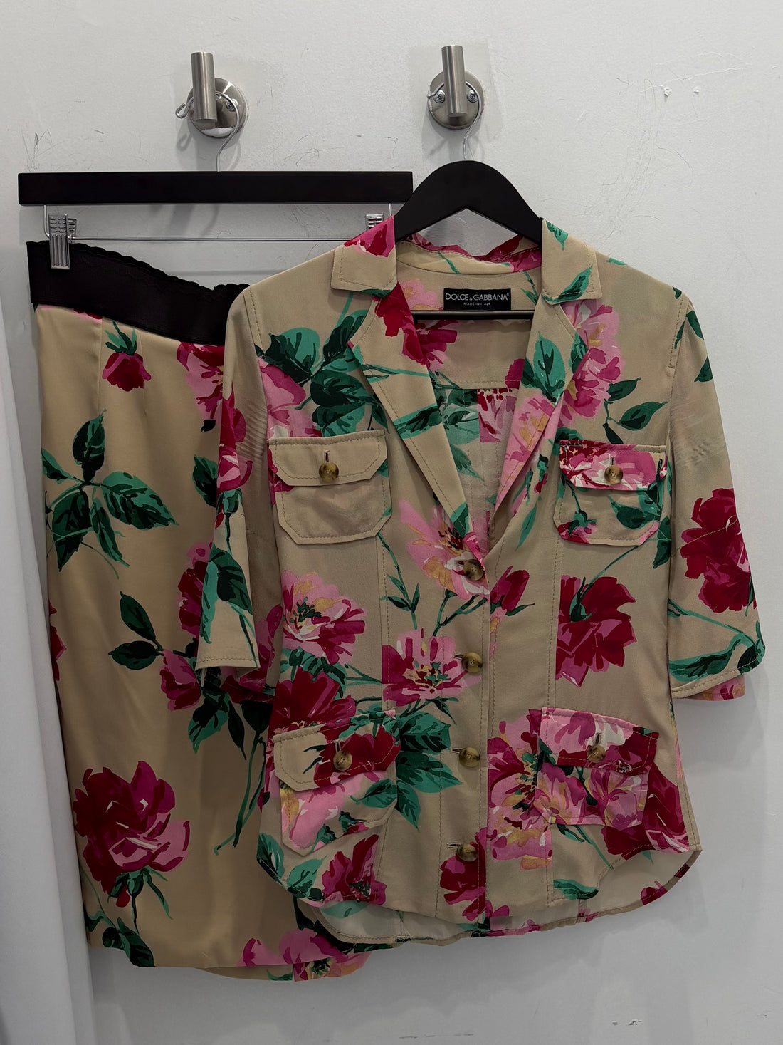 SS16 DOLCE & GABBANA SILK RED PEONY FLORAL PRINT 2 PIECE SETS
