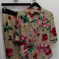 SS16 DOLCE & GABBANA SILK RED PEONY FLORAL PRINT 2 PIECE SETS