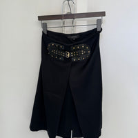 2006 GUCCI BLACK WOOL FRONT BUCKLE MIDI SKIRT