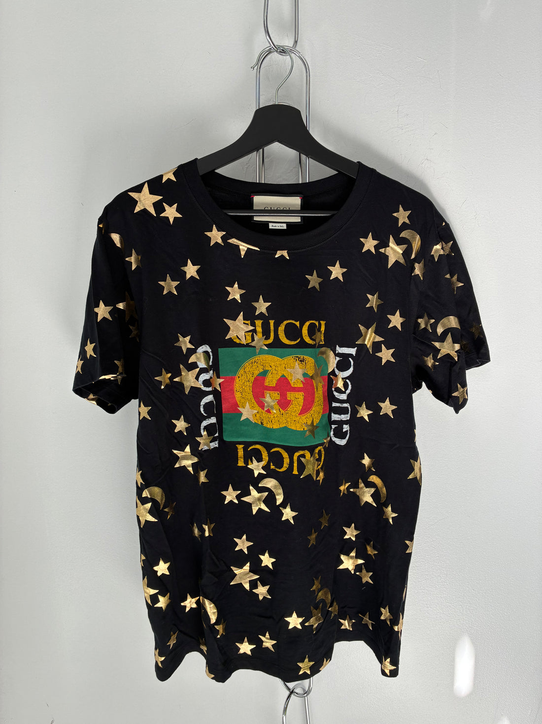 GUCCI BLACK COTTON MOON AND STARS GRAPHIC SHIRT