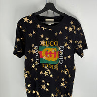 GUCCI BLACK COTTON MOON AND STARS GRAPHIC SHIRT