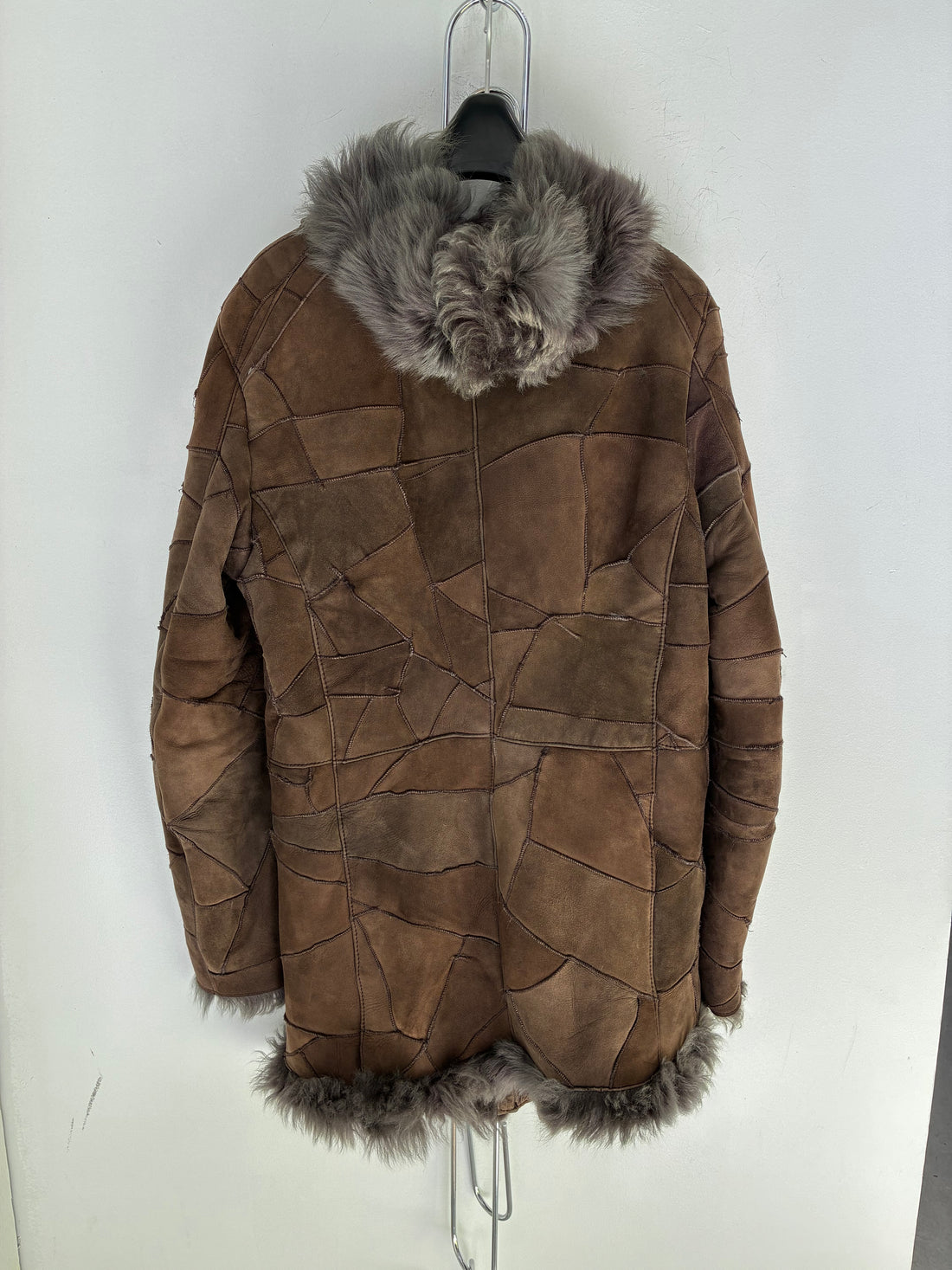TORNADO MART PATCHWORK LEATHER AND SHEARLING COAT