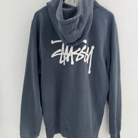 STUSSY NAVY LOGO ZIP UP HOODIE