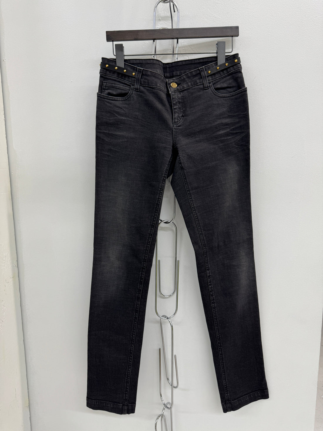 WOMENS GUCCI BELTED STUD DENIM PANTS