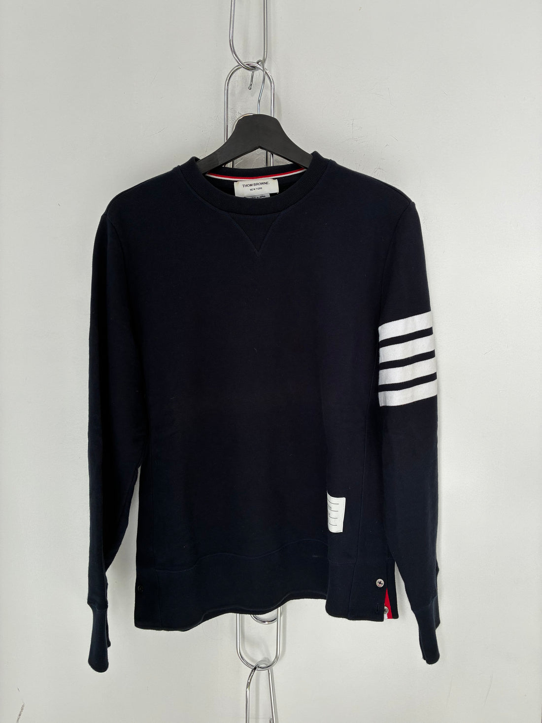 THOM BROWNE NAVY CREWNECK SWEATER