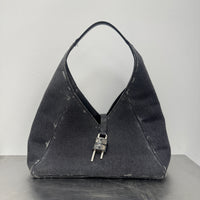 GIVENCHY WASHED DENIM CROCODILE HOBO BAG