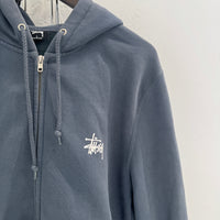 STUSSY NAVY LOGO ZIP UP HOODIE