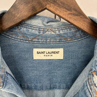 SAINT LAURENT DENIM LOGO BUTTON UP SHIRT