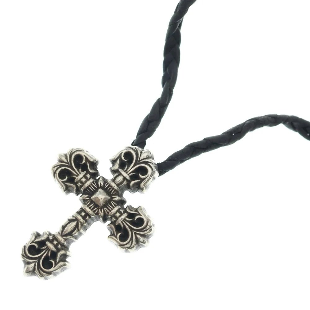 CHROME HEARTS FILLIGREE PENDANT WITH BRAIDED LEATHER NECKLACE