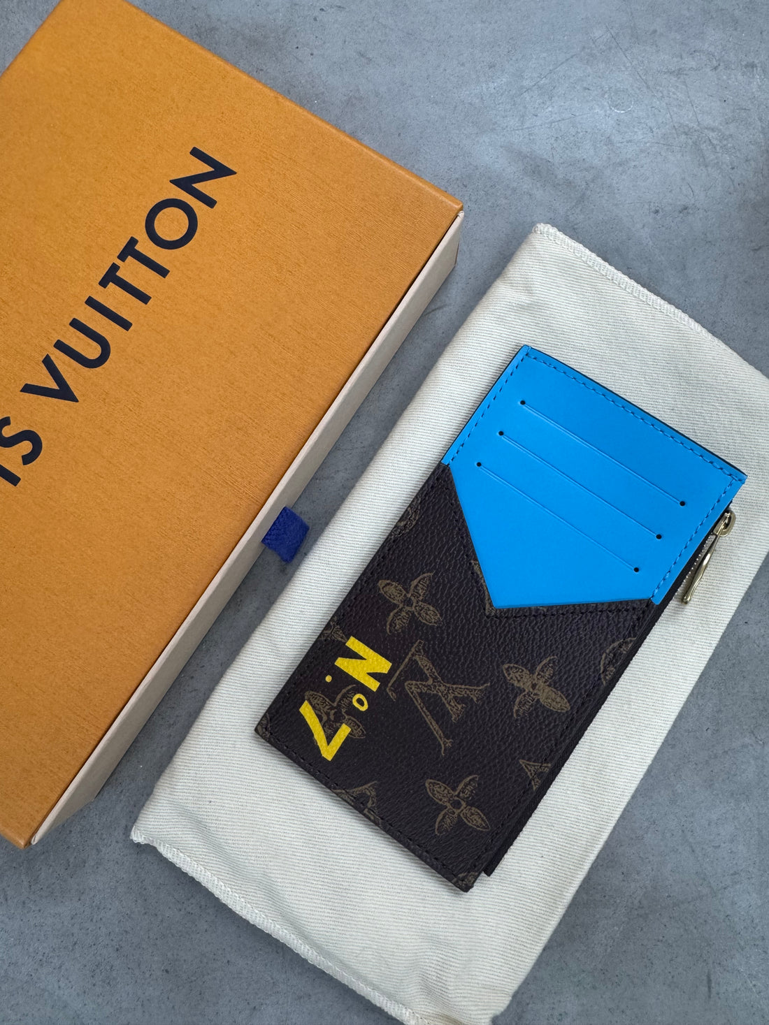 LOUIS VUITTON VIRGIL ABLOH TRUNK L’OEIL BLUE LEATHER & MONOGRAM COIN CARD HOLDER