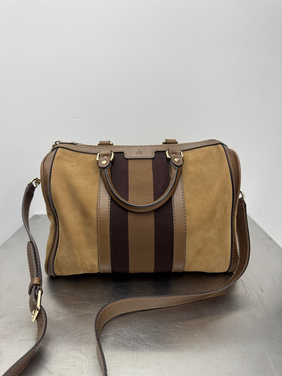 GUCCI BROWN SUEDE BOSTON BAG