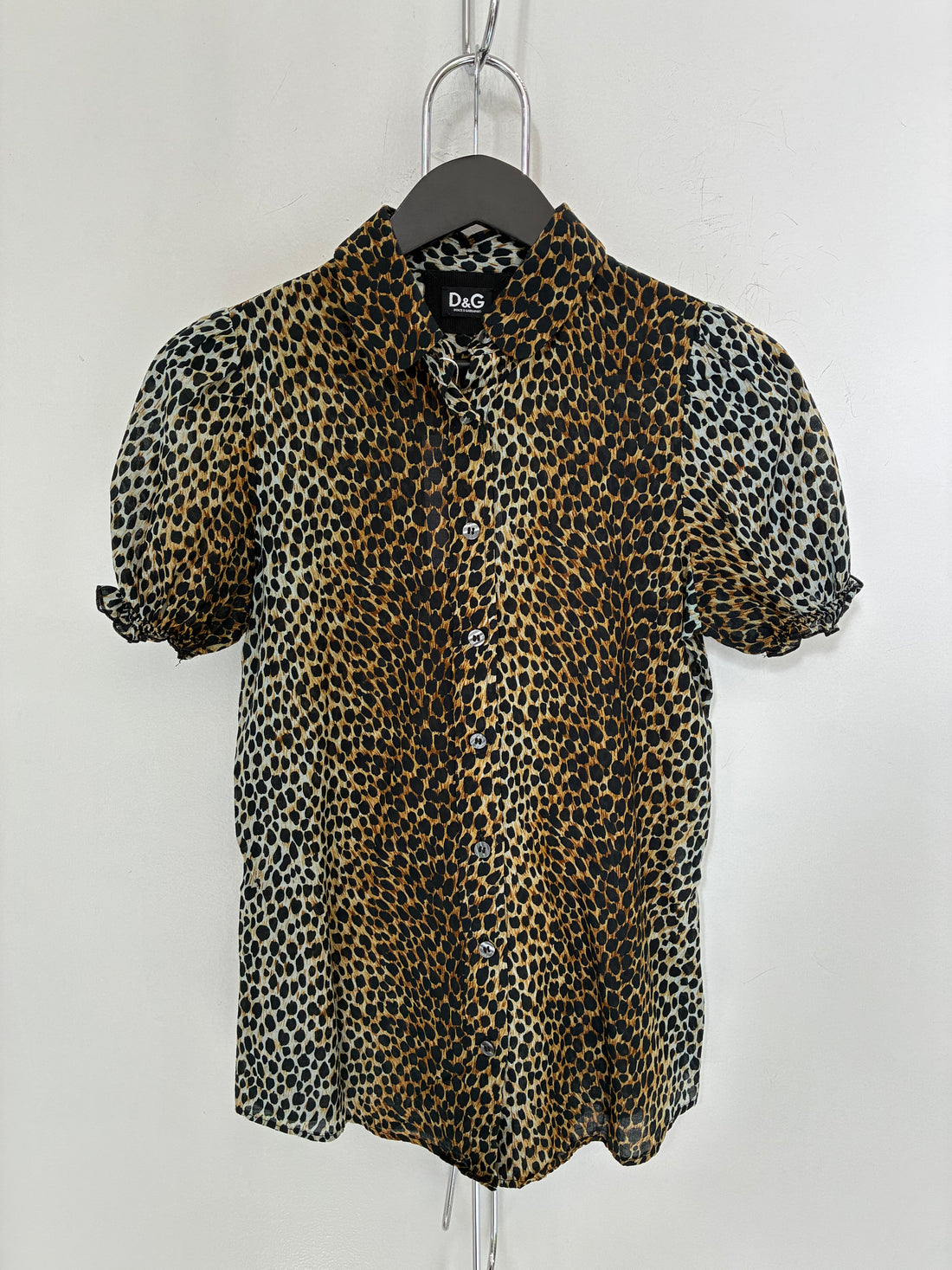 VINTAGE DOLCE & GABBANA PUFF SLEEVE LEOPARD PRINT BLOUSE