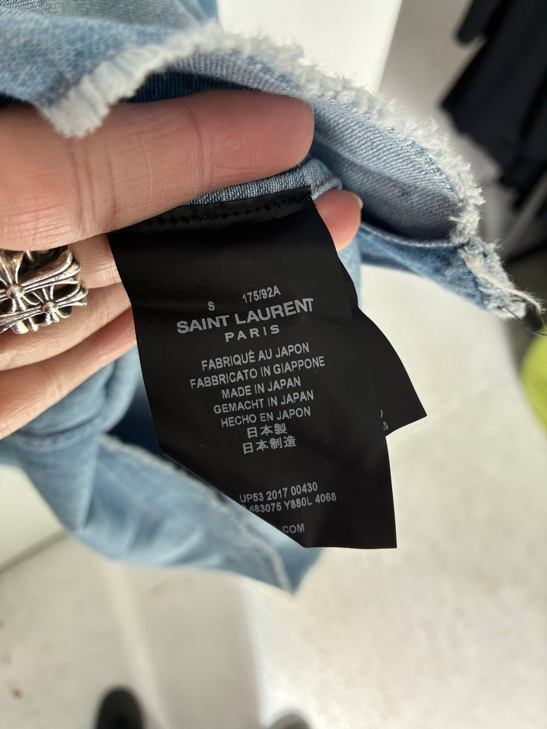 SAINT LAURENT DENIM LOGO BUTTON UP SHIRT