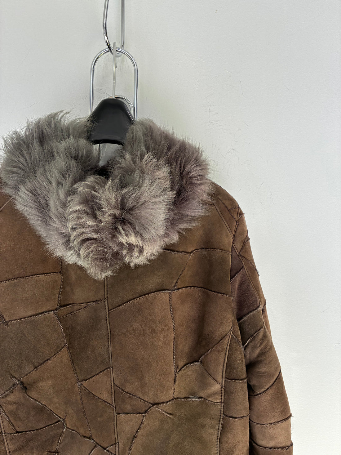 TORNADO MART PATCHWORK LEATHER AND SHEARLING COAT