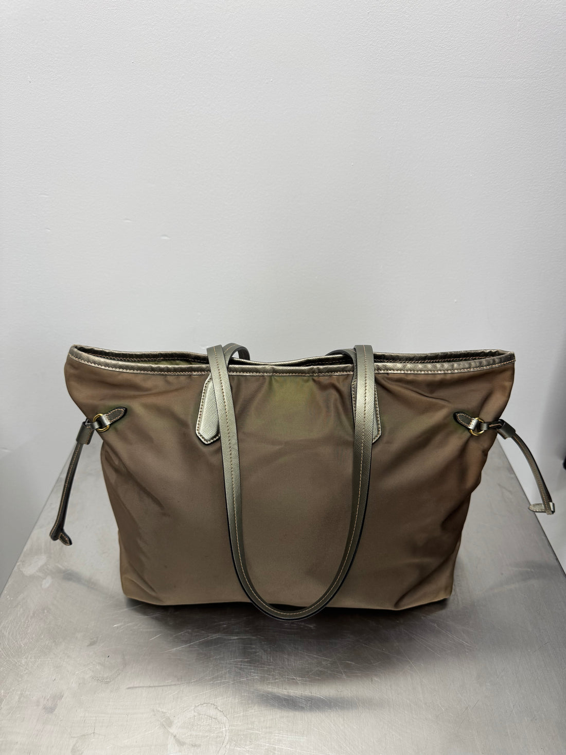 PRADA OLIVE NYLON TOTE BAG