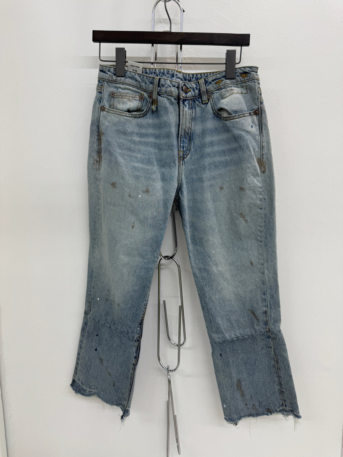 WOMENS R13 MUDDED WASH CROPPED DENIM PANTS
