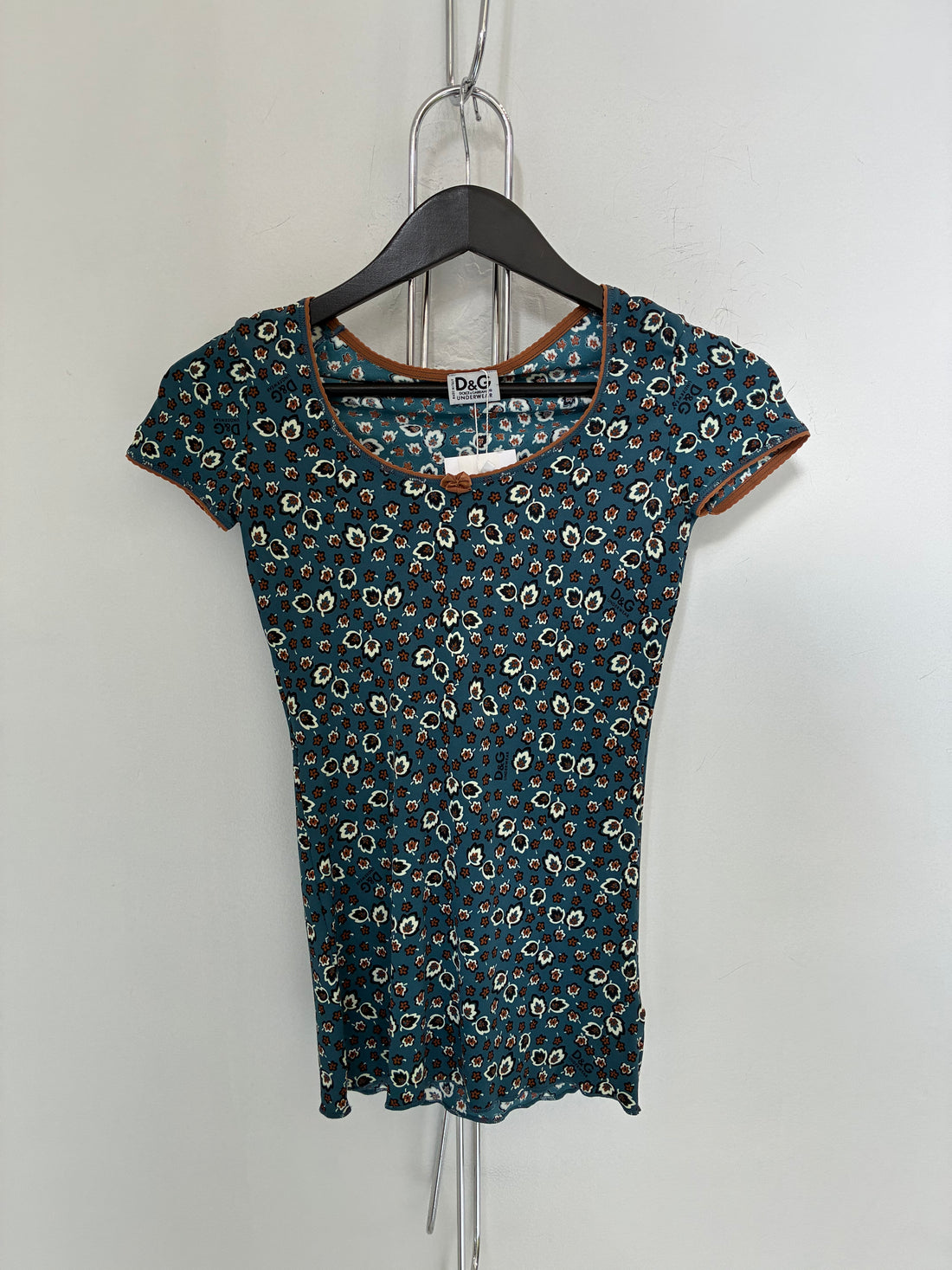 VINTAGE DOLCE & GABBANA UNDERWEAR FLORAL PRINT S/S TOP