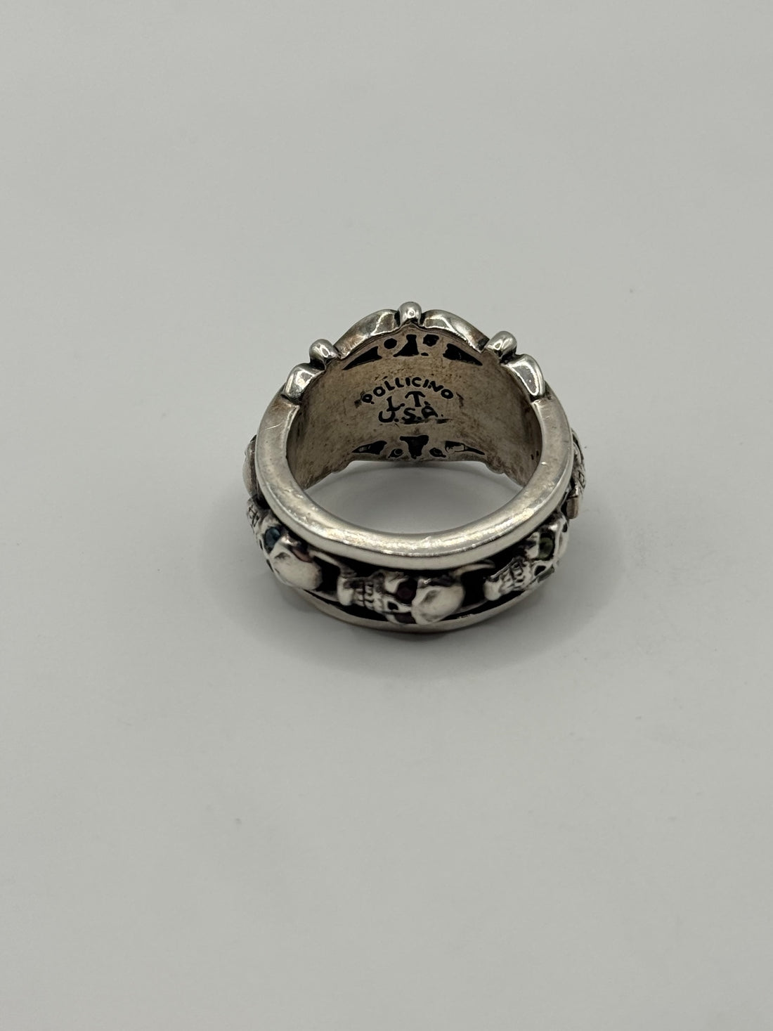 LEATHERS & TREASURES 2011 SPINNER SCROLL SKULL RING