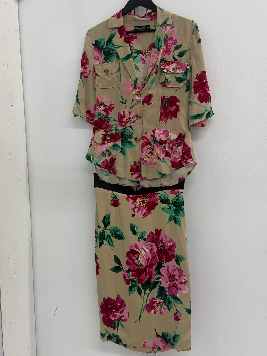 SS16 DOLCE & GABBANA SILK RED PEONY FLORAL PRINT 2 PIECE SETS