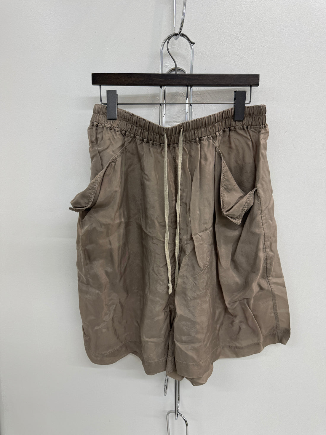 RICK OWENS TAUPE MESH SHORTS