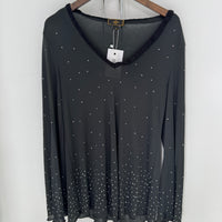 VINTAGE FENDI BLACK RHINESTONE V-NECK L/S TOP