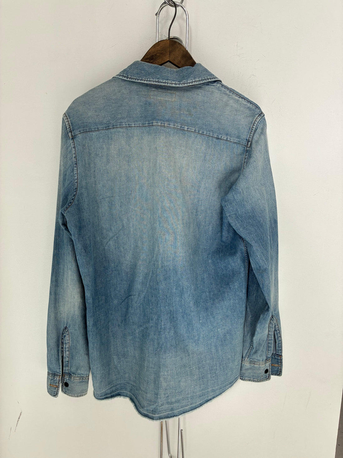 SAINT LAURENT DENIM LOGO BUTTON UP SHIRT