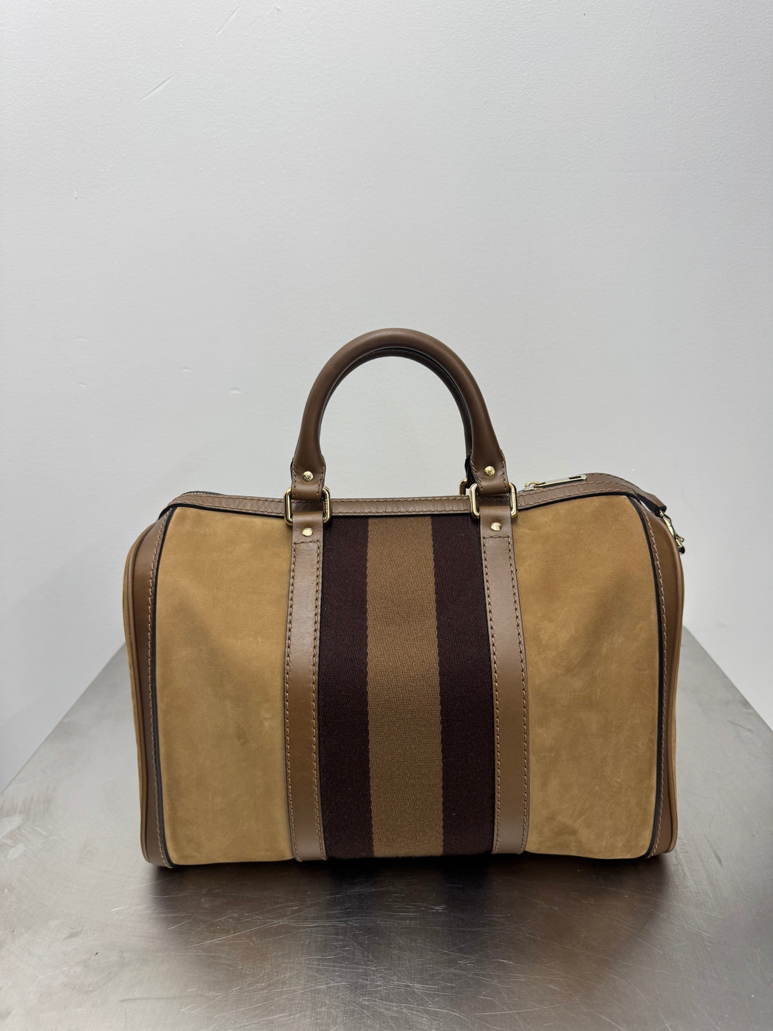 GUCCI BROWN SUEDE BOSTON BAG