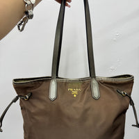 PRADA OLIVE NYLON TOTE BAG