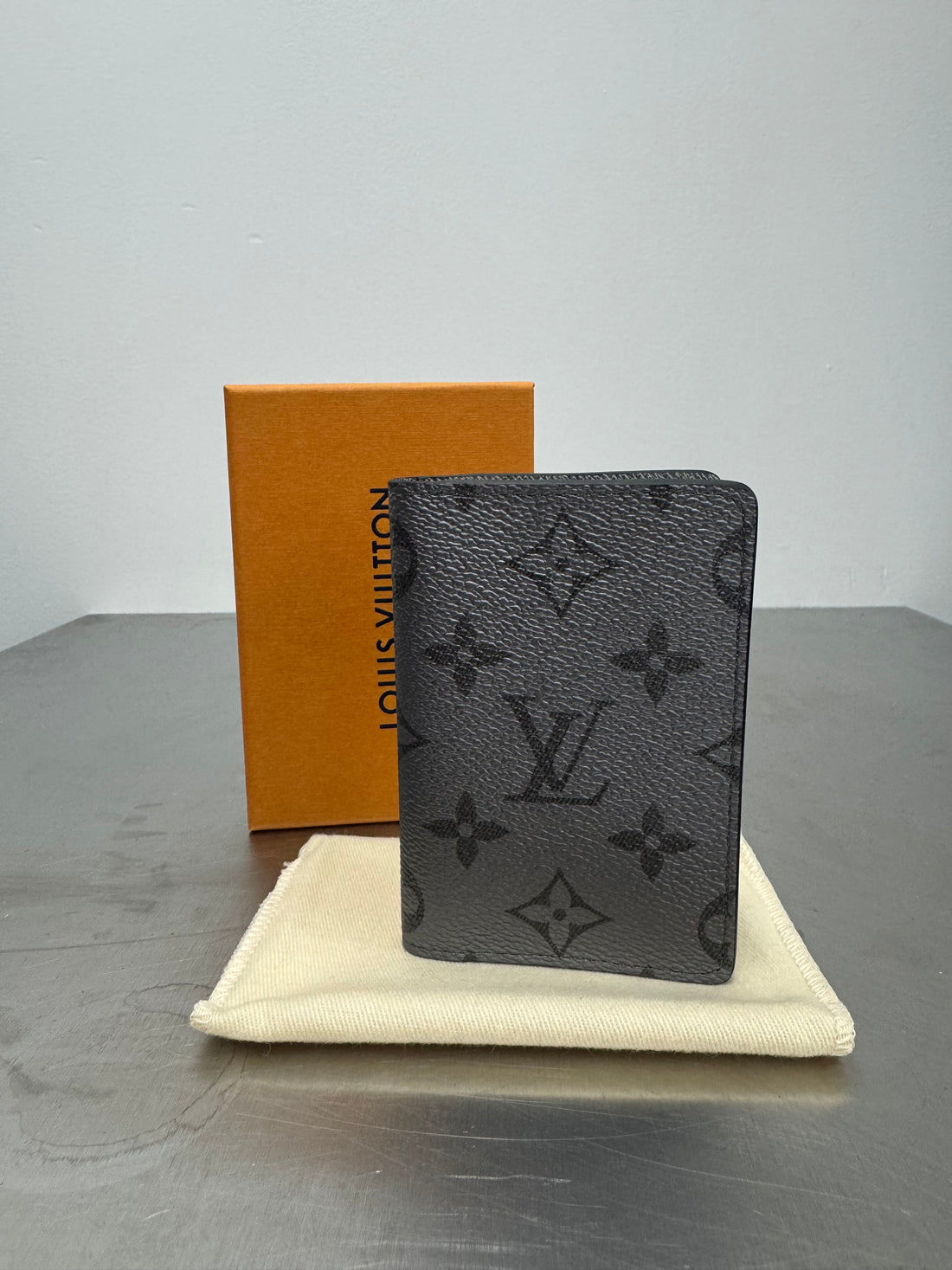 LOUIS VUITTON VIRGIL ABLOH TAIGA GUNMETAL GREY SILVER MONOGRAM LOGO POCKET ORGANIZER WALLET