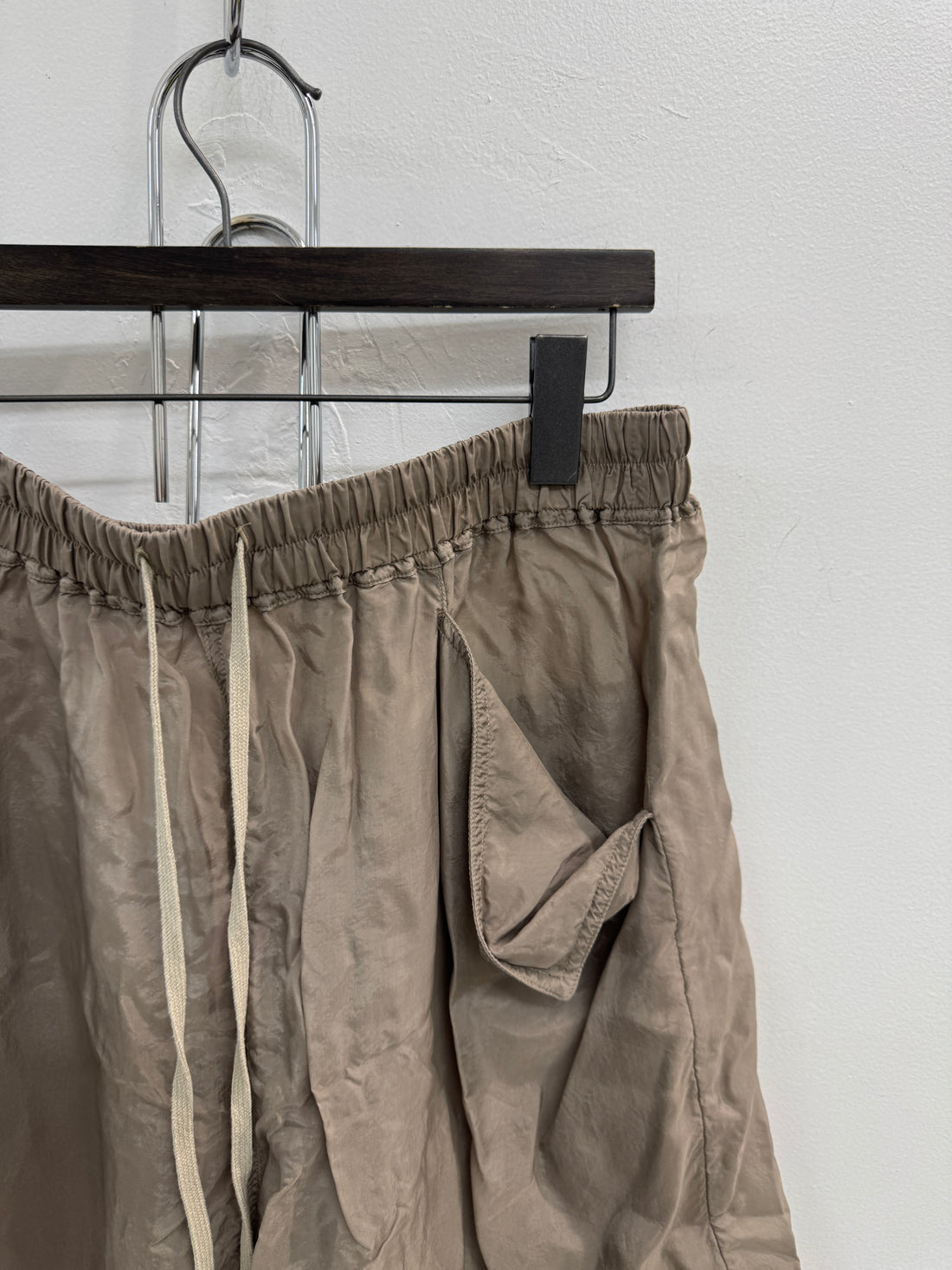 RICK OWENS TAUPE MESH SHORTS