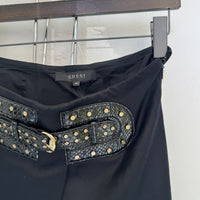 2006 GUCCI BLACK WOOL FRONT BUCKLE MIDI SKIRT