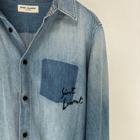 SAINT LAURENT DENIM LOGO BUTTON UP SHIRT