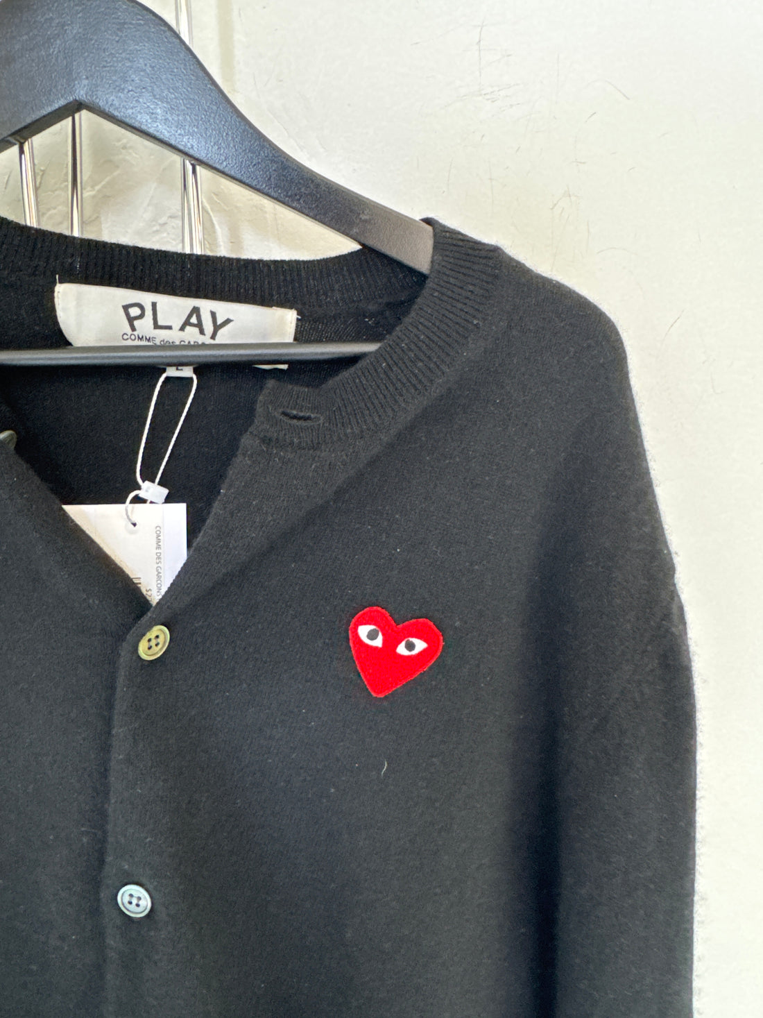 COMME DES GARCONS PLAY BLACK WOOL CARDIGAN