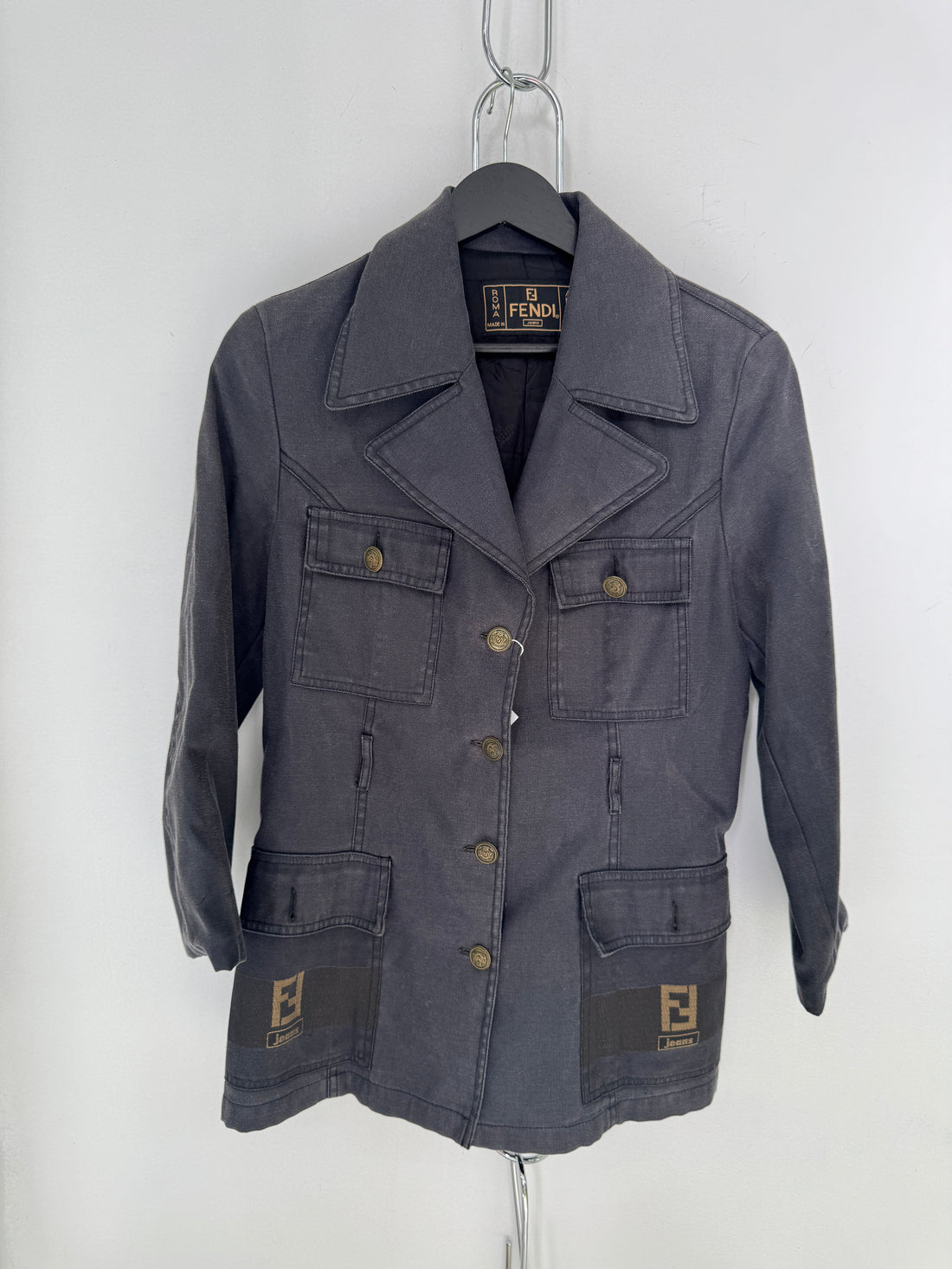 VINTAGE FENDI NAVY WASHED UTILITY JACKET