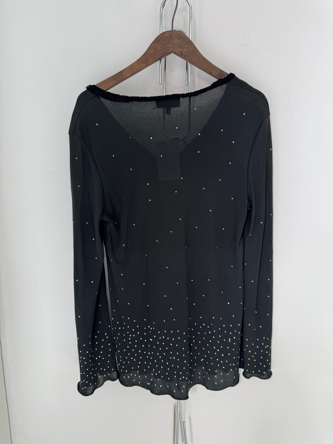 VINTAGE FENDI BLACK RHINESTONE V-NECK L/S TOP
