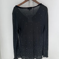VINTAGE FENDI BLACK RHINESTONE V-NECK L/S TOP