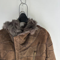 TORNADO MART PATCHWORK LEATHER AND SHEARLING COAT